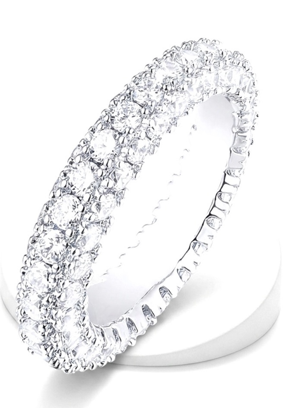 New Woman’s 18K Gold Plated Sterling Silver 3 Row White Sapphire Eternity Ring